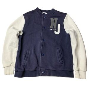 MNG Kids Navy Blue & White Varsity Bomber Jacket - Size 9/10 (140cm)